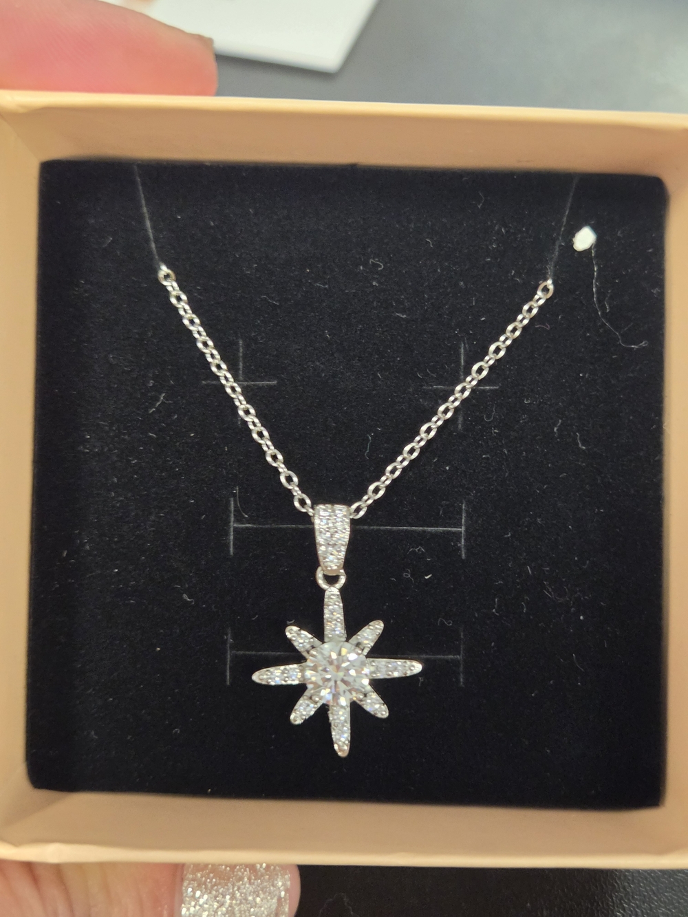 Sterling Silver Plated Starburst Pendant Necklace with Moissanite
